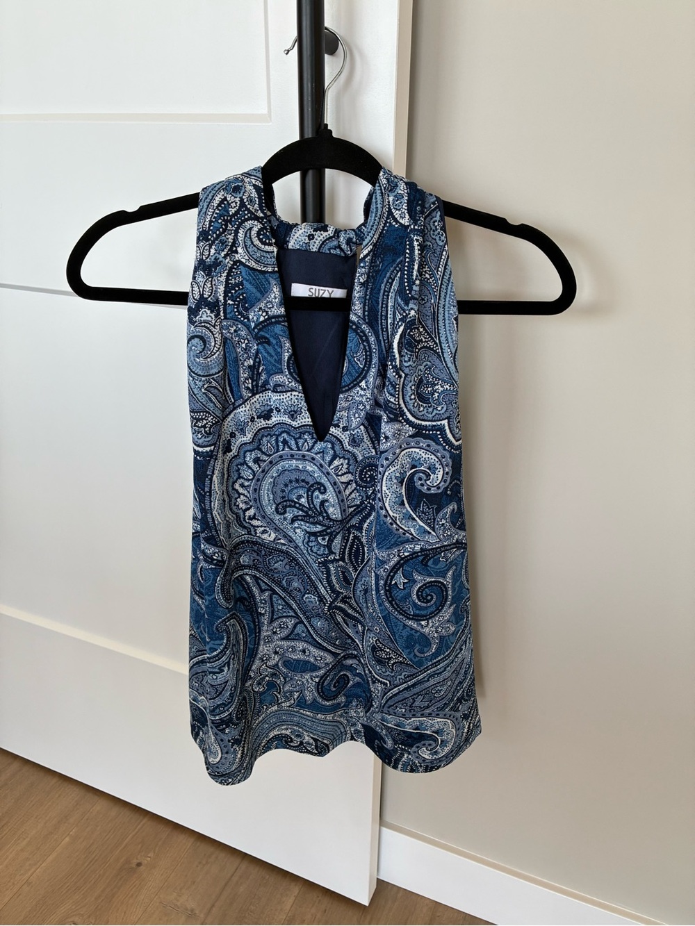 Suzy Blue Paisley Sleeveless V-Neck Top